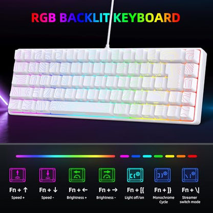 Snpurdiri 65% Wired Gaming Keyboard, 68 Keys RGB (Contour-line, White) | Backlit Ultra-Compact Small Gaming Keyboard, for PC/Mac Gamer, Typist, Travel, Easy to Carry on Business Trip - color: white