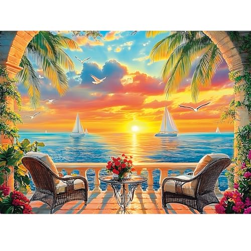 Puzzles for Adults 500 Pieces, Jigsaw Puzzles 500 Pieces Adult Puzzles Ocean Sunset Puzzle Recycled Cardboard Funny Challenging Puzzle Game Activity Nights Gift Toy 20.5x15inch - style: Ocean