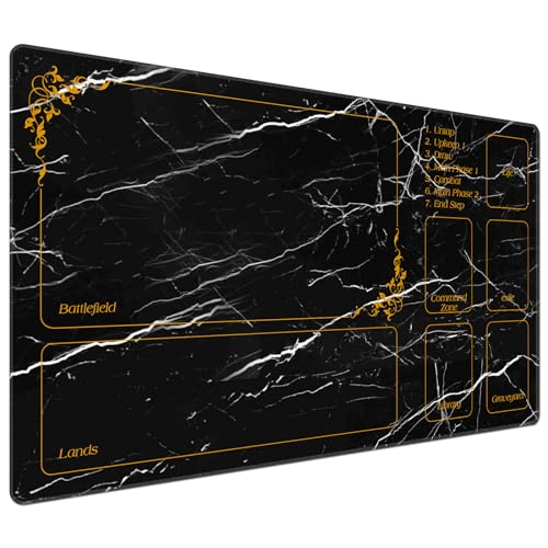 DEGDFSGR for MTG Playmat with Zones 24 x 14 inches for TCG Playmats Non-Slip Rubber Base Commander Play Mat for MTG Mat Iorcana Trading Card Game, Black Minimalist Marble Texture - color: Black Minimalist Marble Texture, size: 24" x 14"
