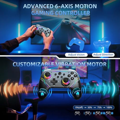 JDDWIN Wireless Controller for Switch 2/Switch/PC/Steam Deck, Hall Effect Joysticks & Triggers/Wake-up Function, Gamepad with RGB Light /Turbo/Programmable/ Dual Vibration Bluetooth USB Adapter for PC (Black) - color: Black