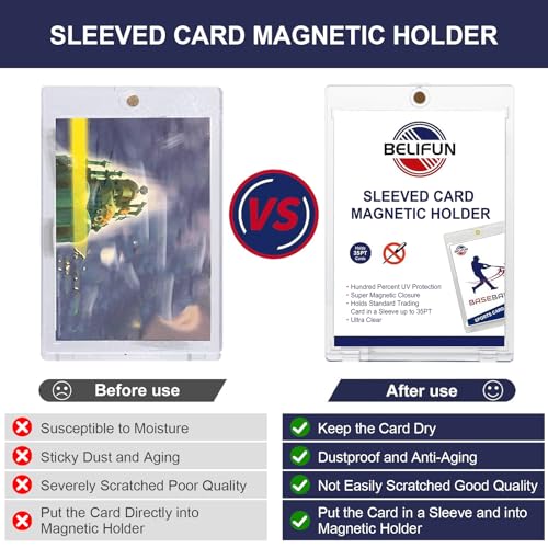 20-Pack One Touch Sleeved-Card Magnetic-Holders - 35PT Trading Card Holders, UV Protection Clear Acrylic Card Cases, Magnet Case Protectors for Game Cards, Baseball Cards, Sports Cards, Standard Cards - size: 20ct Sleeved Card Magnetic Holder