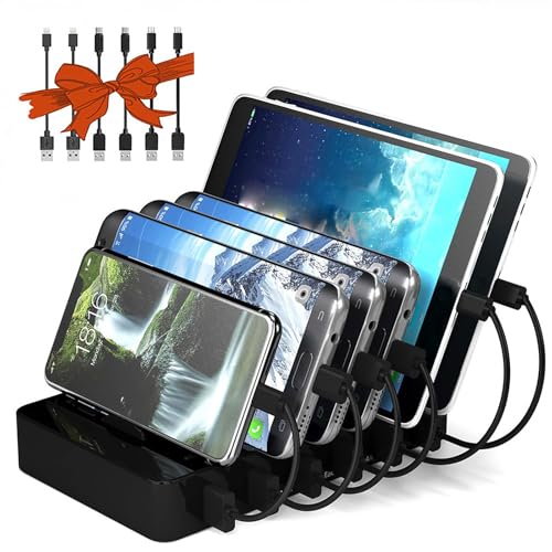 Charging Station for Multiple Devices,50W 6 USB Ports Family Charger Compatible with Apple iPhone iPad and Android Phone and Tablet - color: 6-USB-port&Black