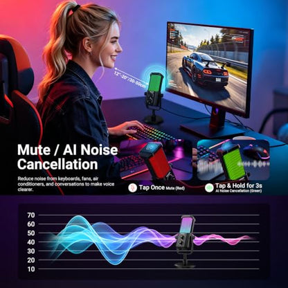 NEEWER UM01 AI Noise Canceling USB Microphone, Plug & Play Cardioid RGB Condenser Mic Mute/Music Sync/App Control for Android Windows PC Mac PS4/5 Gaming Recording Streaming Podcasting Studio Computer