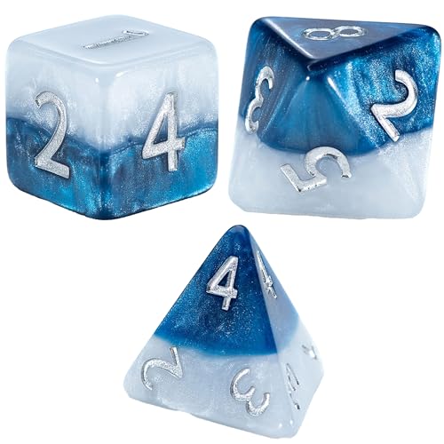 Gate Keeper Games and Dice: Halfsies Dice: Police Box - 7pc Set, Time Lord Blue & Doctor White, Pearlescent Swirl, 7 Resin Dice for Role Playing Games - style: Police Box