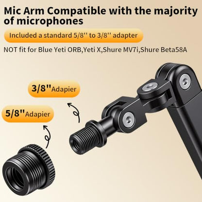 Mic Stand for Lightweight Mics,Microphone Boom Arm with Cable Management & 3/8" 5/8" Threads,Foldable for Streaming,Podcasting,Gaming