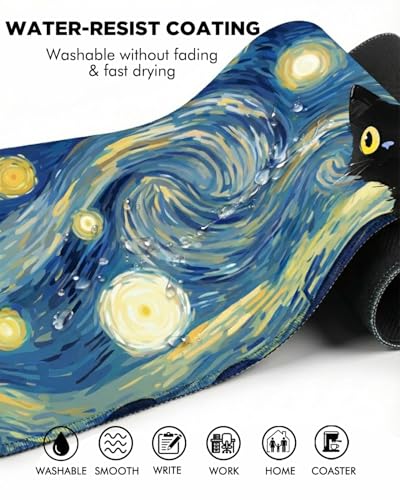 Mouse Pad, Desk Mat, 31.5x11.8in Large Mousepad | Desk Pad with Stitched Edge & Rubber Non-Slip Bottom, Gaming Mouse Pad, Mousepad for Home, Office, Blue Starry Sky Cat - color: Blue Starry Sky Cat