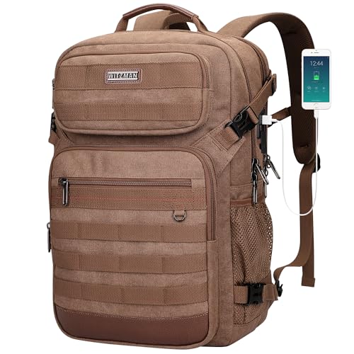 WITZMAN Canvas Travel Backpack for Men Multiple Pockets | Fits 16 inch Laptop Backpack, Carry-on Luggage Bag USB Charging Port Airline Approved, For Travel, Daily, A8025 Brown - color: Brown