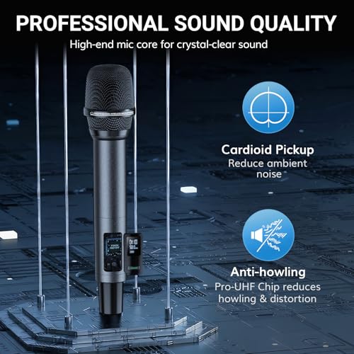 TONOR Bluetooth Wireless Microphones, Rechargeable UHF Cordless Microphone System for Home Party, Metal Dual Handheld 260ft for Home Karaoke, Church, Party,TW-790, Black