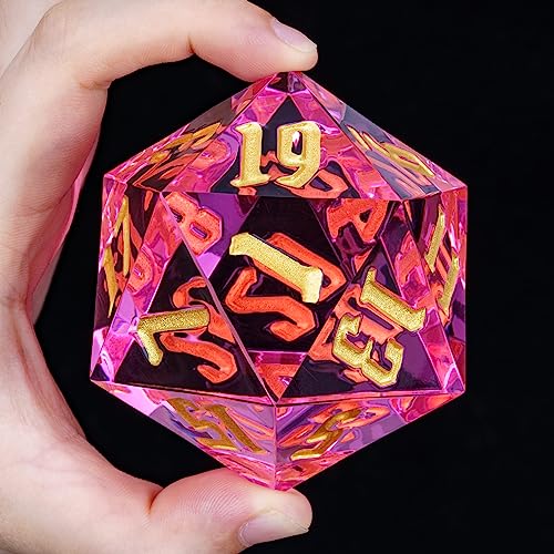 55mm 20 Sided DND Dice, Giant D20 D&D Polyhedral Dice Large D20 with Die Gift Box for Dungeons and Dragons, RPG Table Games (Transparent Peach/Gold Numbers) - color: Transparent Peach/Gold Numbers