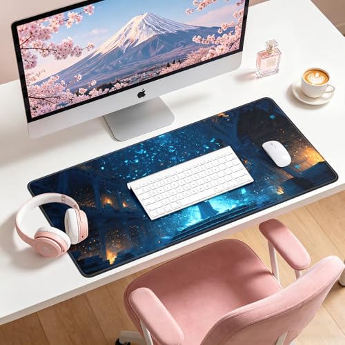 Large Gaming Mouse Pad, XL Desk Protector, Non-Slip Base | 31.5x15.7 in Extended Desk Mat with Stitched Edges for Keyboard, Work, Game, Office, Home PC and Laptop - color: Magic Library