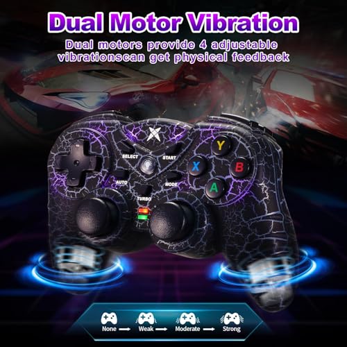 NBCP Wireless Controller for PC,Light-Up Gamepad,Black Crack Custom Design with RGB LED Lights,Turbo,Luminous Mode,Compatible with Windows 7/8/10/11 & Steam - color: Black Crack for PC Wireless