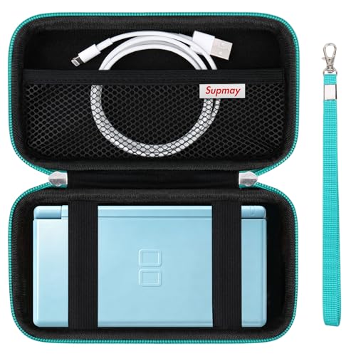 Supmay Hard Carrying Case Compatible with Nintendo DS Lite NDSL, Gameboy Advance Games Storage Holder Travel Bag with Mesh Pocket for USB Charging Cable, Stylus, Earphones, Game Cartridge, Green - color: Green + Black