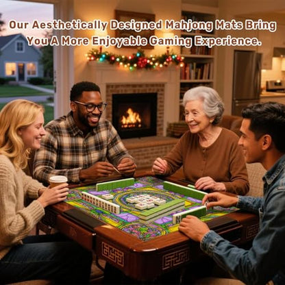 Mahjong Mat 31.5" x 31.5" Vibrant Stained Glass Floral Yellow Purple Hues Non-Slip Noise Reduction Mahjong Tiles Table Cover for Dominoes Poker Card Board and Tile Games Gift - color: Color10