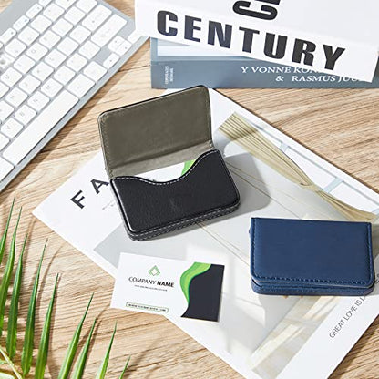 Outus 2 Pcs Business Card Holder, PU Leather Business Card Case Pocket Wallet with Magnetic Shut for Valentines Gift Adult(Blue and Black) - color: Blue and Black