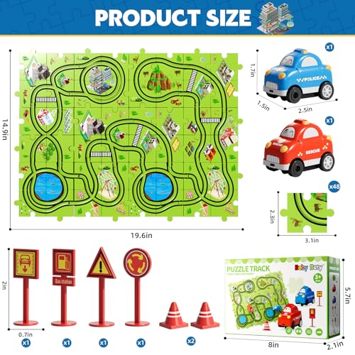 Beby Buty 48PCS Puzzle Race Track Car Set for Toddlers Kids Boys, Toddler Toys Birthday Gifts for 3 4 5 6 Years Old Boys and Girls, Floor Puzzle Tracks Car Toys for Ages 3-5 4-6 - style: 48 PCS City Theme