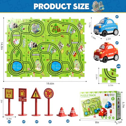 Beby Buty 48PCS Puzzle Race Track Car Set for Toddlers Kids Boys, Toddler Toys Birthday Gifts for 3 4 5 6 Years Old Boys and Girls, Floor Puzzle Tracks Car Toys for Ages 3-5 4-6 - style: 48 PCS City Theme