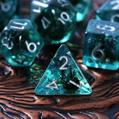 Ocean Moss Dice Set for DND - Unique Aquamarine Ocean Moss for D&D - Detailed Stunning Textured Resin Polyhedral Set for Dungeons and Dragons Dice, Role Playing Games (RPG) with Natural Distribution - color: Ocean Moss