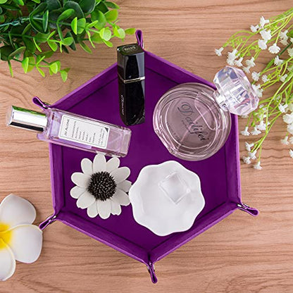 SIQUK 2 Pieces Dice Tray PU Leather Dice Trays Folding Hexagon Dice Holder Tray for Dice Games Like RPG, DND and Other Table Games (Gray and Violet) - color: Gray and Violet