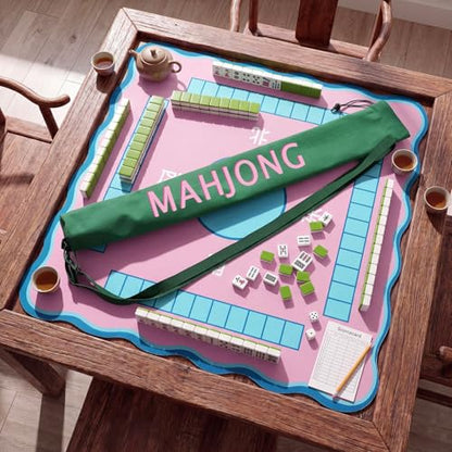 34 Inch Long Mahjong Mat Bag Summer Double Strapped Canvas Drawstring Mahjong Holder Lightweight Outdoor Carrying Bag for Board Games Storage-mat Not Include(Green,Soild) - color: Green, style: Soild