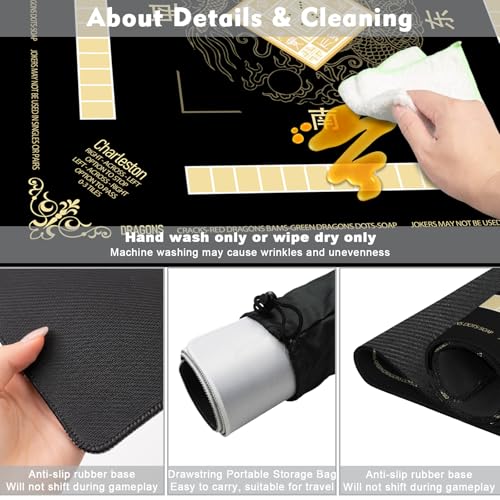 Chinoiserie Mahjong Mat with Rules for Table-31.5''x31.5''Dragon American Mahjong Mat Anti-Slip Neoprene Rubber Noise Reducing,Foldable Travel Game Tablecloth for Poker Card Board Games Dominoes - color: Black Dragon