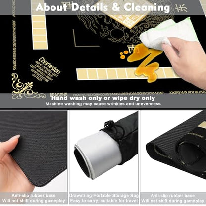 Chinoiserie Mahjong Mat with Rules for Table-31.5''x31.5''Dragon American Mahjong Mat Anti-Slip Neoprene Rubber Noise Reducing,Foldable Travel Game Tablecloth for Poker Card Board Games Dominoes - color: Black Dragon