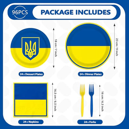 96 Pcs Ukraine Flag Themed Ukrainian Party Decorations Serves 24 | Ukrainian Paper Plates and Napkins Ukraine Themed Tableware Set for Soccer Events Country Decoration Sports Party Supplies, - style: Ukraine Themed Plates m