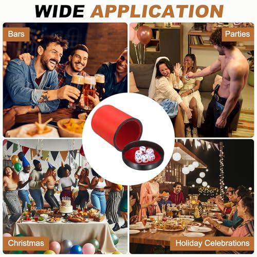 uxcell Felt Lined Professional Dice Cup, PU Leather Quiet Shaker Cups with Lid Includes 6 Dot Dice for Bar Gatherings Party Board Games, Red