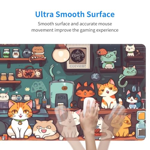Gaming Mouse Pad Desk Pad,Extended Big Mouse Pad,31.5x11.8 Inch Long Computer Keyboard Mouse Mat Mousepad with 3mm Non-Slip Base and Stitched Edge for Gaming and Office… (cat) - color: Cat