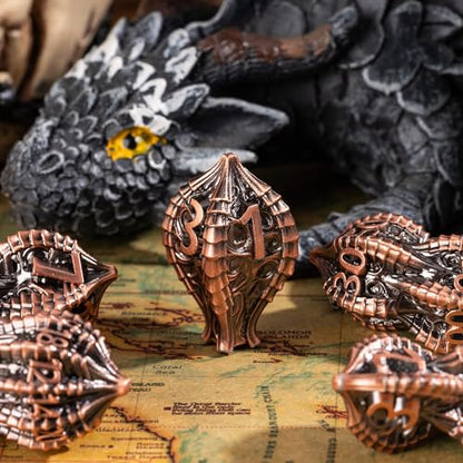 7-Die Metal DND Dice Set Metallic Polyhedral Role Playing Dice | Dragon Claw Design Compatible with Dungeons and Dragons RPG Tabletop Role-Playing Games - color: Dragon Claw-ancient Copper