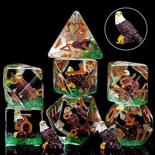 Eagle DND Animal Resin D&D Dice Set, 7pcs Polyhedral Dice (D4, D6, D8, D10, D12, D20, D%) for Dungeons and Dragons, RPG, MTG, Role Playing Games - color: Eagle