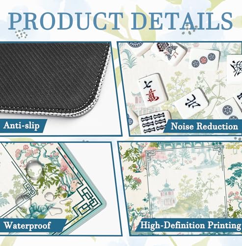 Chinese Garden Teal Green Chinoiserie Pavilion Lake Mahjong Mat 31.5x31.5 Inch, Non-Slip and Noise Reduction Mah Jong Table Mat Cover Gifts for Mahjong Lovers Poker Board Games Dominoes - color: Chinese Garden