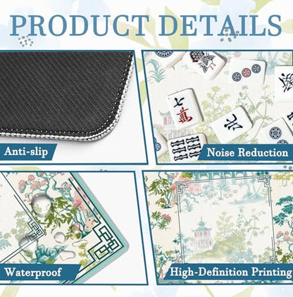 Chinese Garden Teal Green Chinoiserie Pavilion Lake Mahjong Mat 31.5x31.5 Inch, Non-Slip and Noise Reduction Mah Jong Table Mat Cover Gifts for Mahjong Lovers Poker Board Games Dominoes - color: Chinese Garden