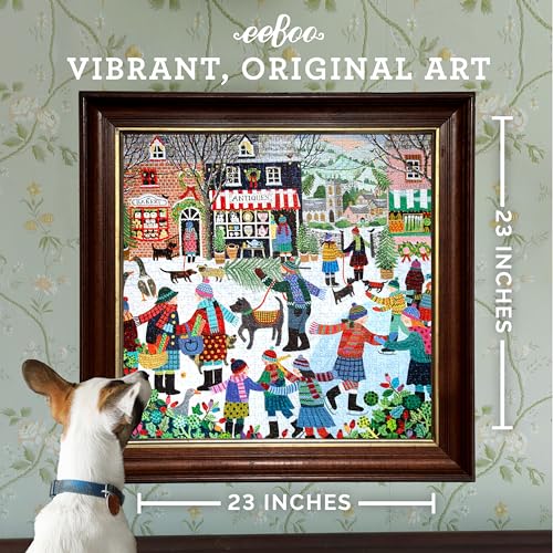 eeBoo Christmas in The Square 1000 Piece Square Jigsaw Puzzle, 23" x 23" | Double coated, sturdy & dust free pieces with a satisfying snap. Includes full color reference insert. Vibrant, original art - style: Christmas in the Square