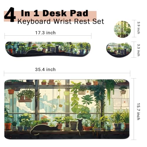 Kawaii Large Mouse Pad, 4 in1 Kawaii Extended Mouse Pad Set Desk Pad Easy Typing for Typing Office Game 35.4 x15.7 in - Cute Cat - color: Cute Cat