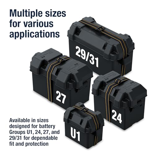 Attwood 9082-1 Small Battery Box with Mounting Kit and Strap, Fits U1 Batteries, Black - size: Series 16 and U1 Batteries, style: Powerguard U1 - Vented