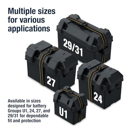 Attwood 9082-1 Small Battery Box with Mounting Kit and Strap, Fits U1 Batteries, Black - size: Series 16 and U1 Batteries, style: Powerguard U1 - Vented