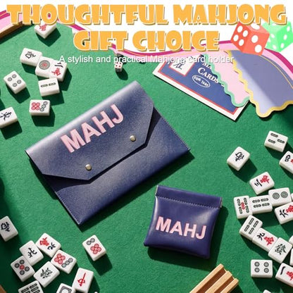2 Pcs Leather Mahjong Card Bag Clutch Pouch Holder with PU Squeeze Dice Bag Mahjong Accessories Protector Cover Case for MAHJ Lover Playing Game Night(Dark Blue) - color: Dark Blue