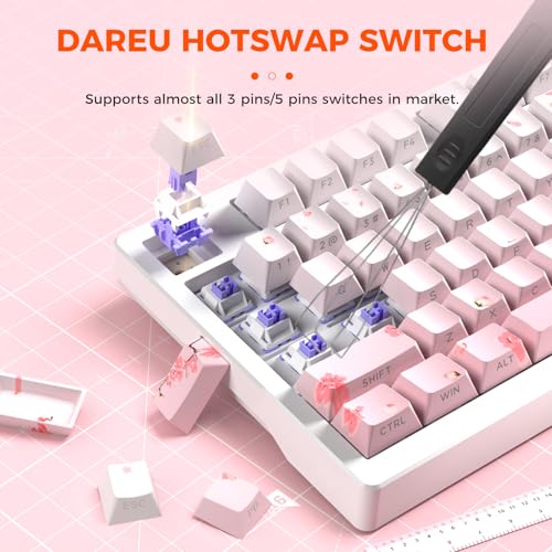 DAREU EK75PRO Sakura Pink 75% Mechanical Keyboard,Creamy Wireless Gaming Keyboard with Knob,RGB Backlit,Gasket Custom Structure,Side Printed PBT Keycaps,Hot Swap,2.4Ghz/BT5.1/USB-C, for Win/MAC - color: Sakura Pink