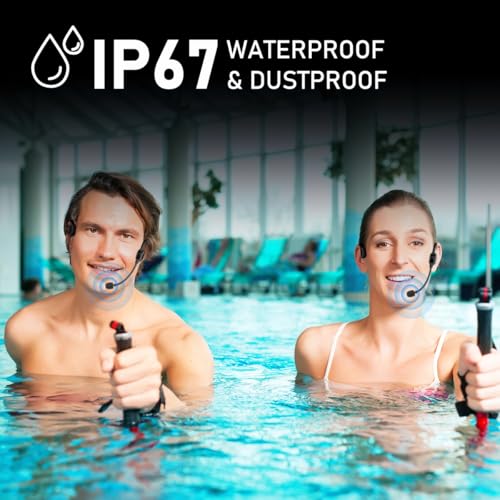 KIMAFUN IP67 Waterproof Wireless Fitness Microphone, 2.4G Lightweight Ergonomic Design Headset Mic Used in Swimming Pool, Fitness Sports, Yoga, Gym, Class, Speaker, Laptop, Tablet for 2 People, GWP92 - size: GWP92(2TX+1RX)