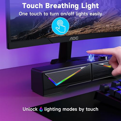 AOC Computer Speakers for Desktop, Bluetooth & USB Input, USB Powered Gaming Stereo Speakers for PC Laptop Monitor, 6 Colorful RGB Modes, Detachable 2-in-1 Design (Package Only 2 Speaker)