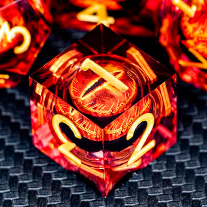 ARUOHHA DND Resin Dice Gazes Eye Dice Liquid Core Flaming RPG Sharp Edged Dice Set with Gift Box, Polyhedral D and D Dice Set Compatible with Dungeons Dragons Role Playing Game D20 D12 D10 D8 D6 - color: Sl01-gold Red