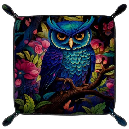 Owls and Flowers Dice Tray PU Leather Dice Rolling Tray Folding Dice Holder for Dice Games, Like RPG, DND and Other Table Games - color: Multi 9