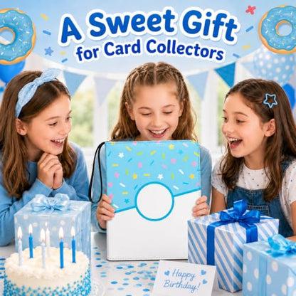 9 Pocket Card Binder 900 Card Holder Album, Blue Donut Trading Cards Holder Zipper Binder for Girl Teen Collection (Blue Donut, 900 Pocket) - color: Blue Donut, size: 900 Pocket