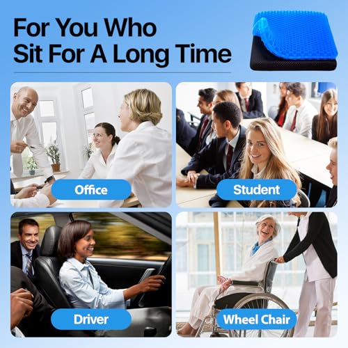 Gel Seat Cushion, Cooling Honeycomb Design for Office Chair Car Wheelchair | Cool & Breathable, Soft & Comfortable - color: Blue