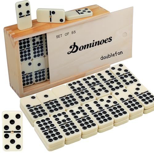 Domino Set for Adults, Double Nine Dominoes Set with Wooden Case for Classical Board Games, for Family and Kids,55 Tiles (2-4 Players) | For 2-4 players, 55 Ivory Domino tiles, Metal spinners, portable wood case, family game, board game, Parent Gift choic