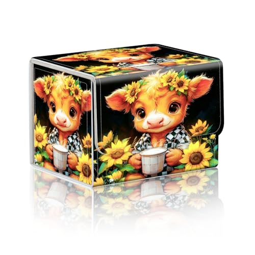 Trading Card Storage Box, Holds 100+ for MTG Cards, Premium PU Leather with Magnetic Closure, Calf Sunflowers And Milk Jugs Durable Deck Box for Magic the Gathering, Trading Card Games - color: Calf Sunflowers And Milk Jugs