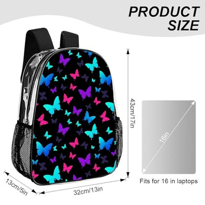 Padded Strap Clear Transparent Bookbag Concert Festival Sports Bag | Padded Adjustable Shoulder Strap, Cute Cartoon Butterfly, Stadium Approved Bookbag for College Men Women Festival - color: Pattern (509)