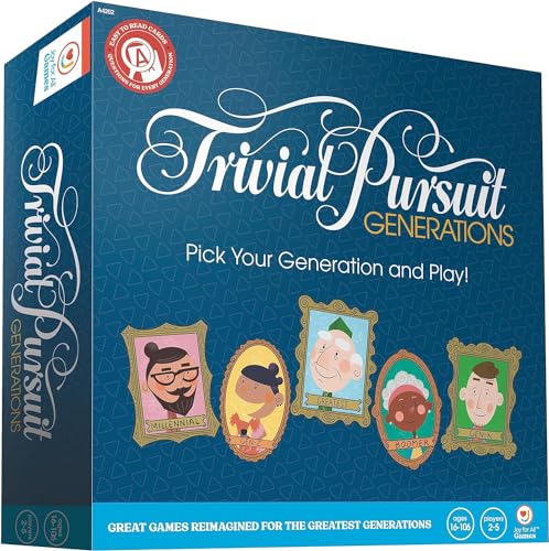 JOY FOR ALL Games - Trivial Pursuit Generations - Generational Trivia - Create Personalized Questions - Bigger Easy-to-Read Cards - Fun Multigenerational Trivia Game for Seniors, Teens, and Adults - style: Trivial Pursuit Generations