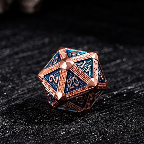 7-Piece Metal Dice Set - Mayan-Themed Zinc Alloy DND Dice for Tabletop Gaming, Gift, and Collecting - color: Mayan-themed-copper Blue