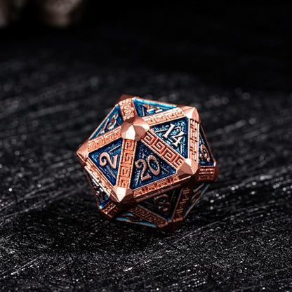 7-Piece Metal Dice Set - Mayan-Themed Zinc Alloy DND Dice for Tabletop Gaming, Gift, and Collecting - color: Mayan-themed-copper Blue